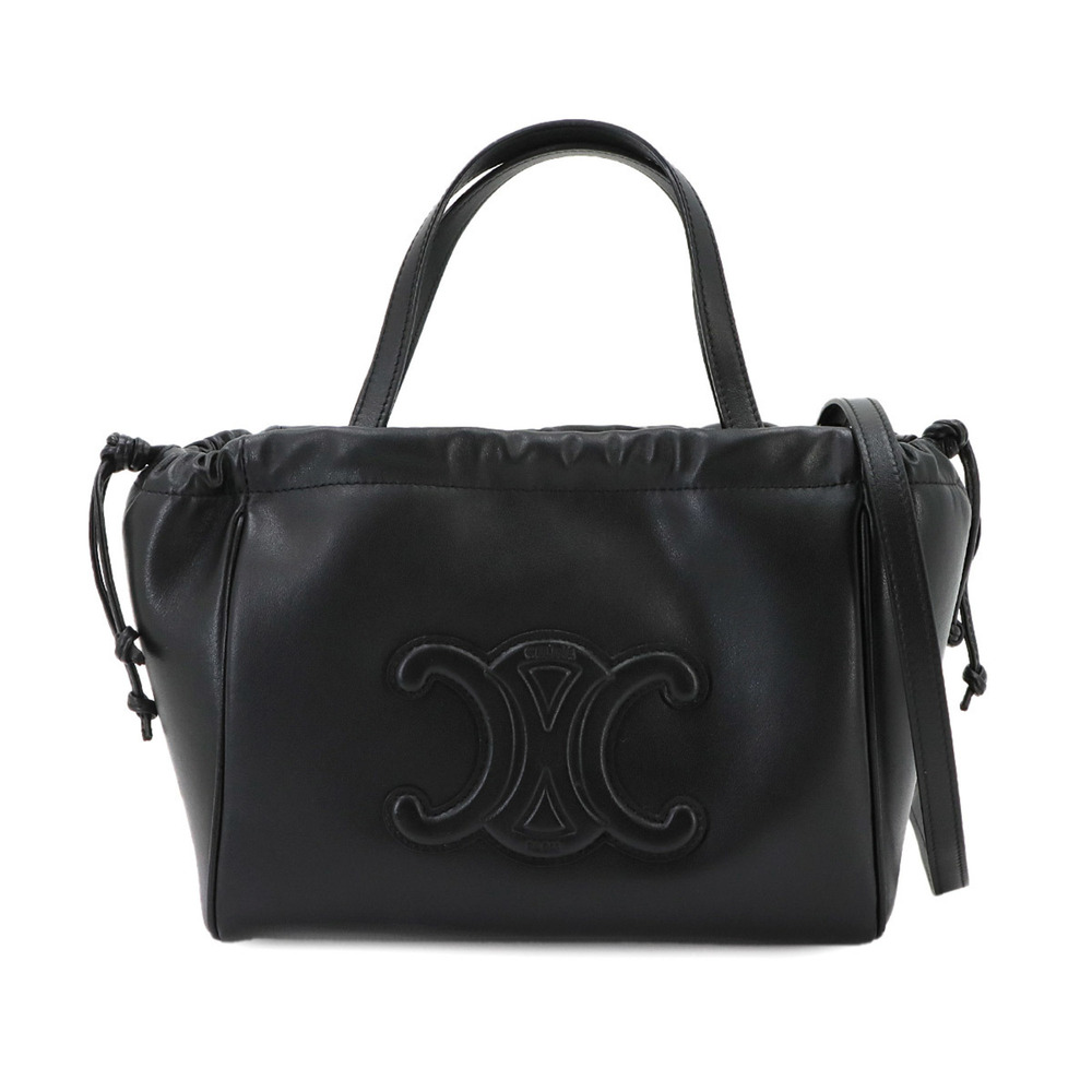 Celine Small Cabas Drawstring Cuir Triomphe 2-way Hand Shoulder Handbag Leath...